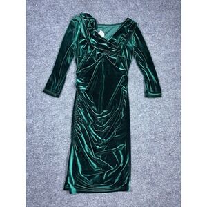 Deadly Dames Pinup Couture Dress Green Velvet Medium Sexy Vampy Ruched Wiggle